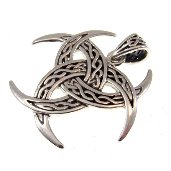 Handcrafted Solid 925 Sterling Silver Triple Trinity Celtic Moons Pendant - Picture 4 of 5